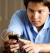 student listening to an ipod